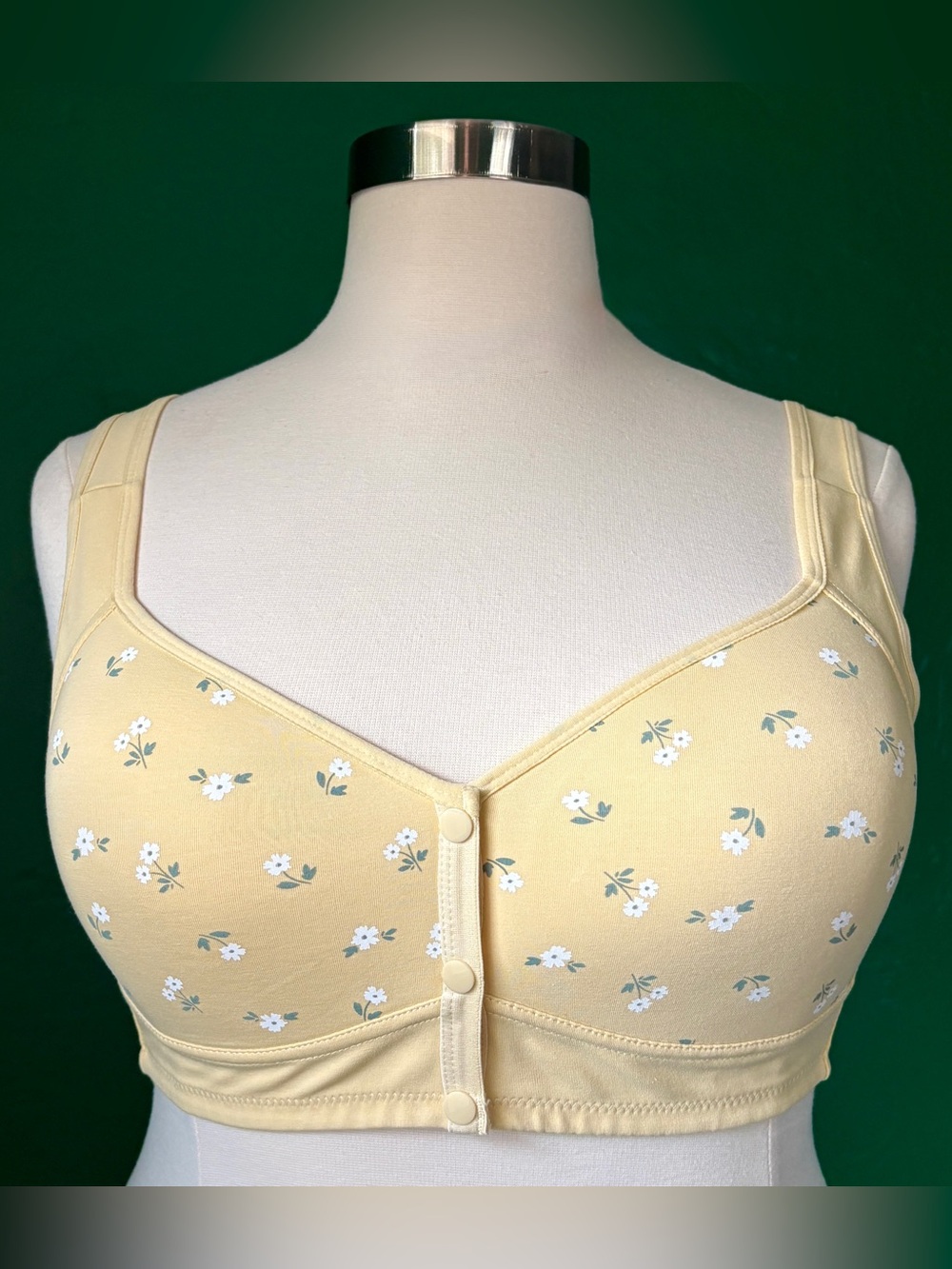 Daisy Bra Yellow Floral Size XL 34C 36B Seniors Front Snap Closure Comfortable